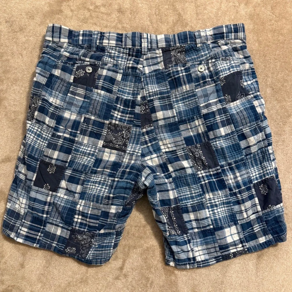 Polo Ralph Lauren Mens Blue Patchwork India Madras Classic Fit 9 Shorts 38